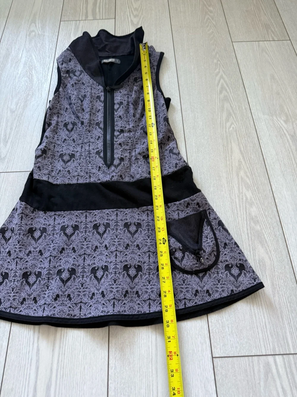 Kollontai dress black purple damask half zip mini flared sleeveless small summer - Picture 6 of 11
